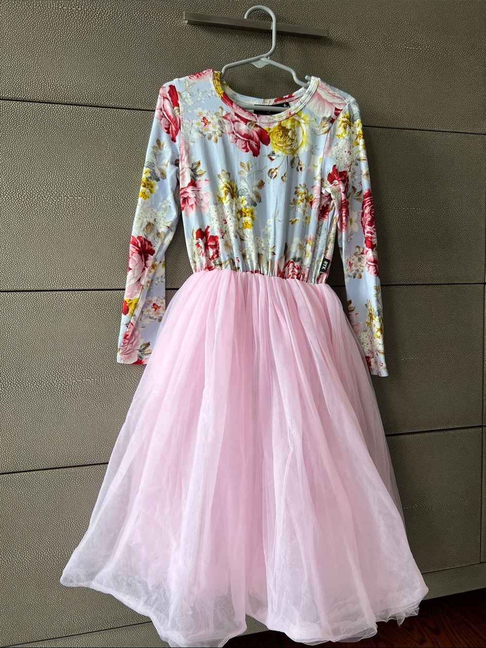 Rock Your Kid Floral Long-Sleeve Pink Tulle Dress
